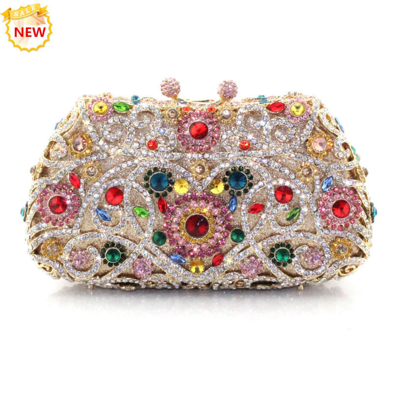 2015 New Year Gift China A Grade Crystal Evening Party Women Clutch Purses Wedding Rhinestones Metal