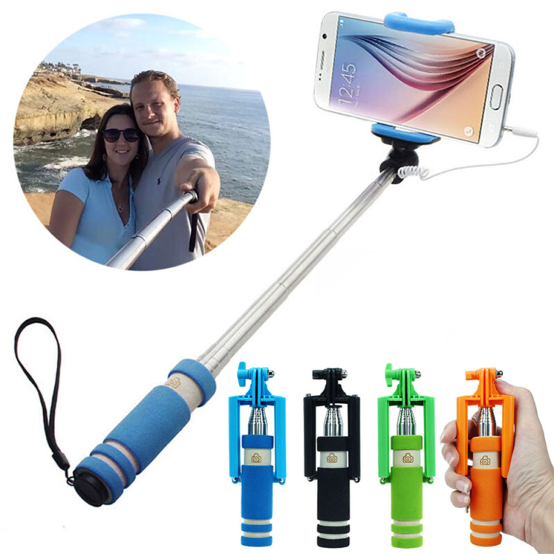 Wired Selfie Stick Handheld Monopod Built in Shutter Extendable Mount Holder For iPhone Samsung Any Phones