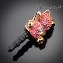 14K Gold Plated Colorful Enamel Smile Cat Dust Plug 3 5mm Jack Plugs Mobile phone Accessories