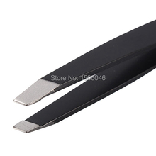 Professional Black High Quality Stainless Steel Slanted Tip Eyebrow Tweezer Hair Removal Makeup Clip Tool
