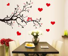 Fashion Red Love Heart Wall Decor Vintage Life Tree Wall Sticker Home Decor Romantic Birds Wall Sticker
