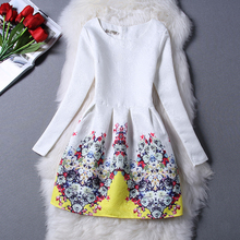 NEW2015 Autumn Winter Girls Dresses For Girls Kids Floral Printed Long Sleeve Formal Children Dresses Teenagers