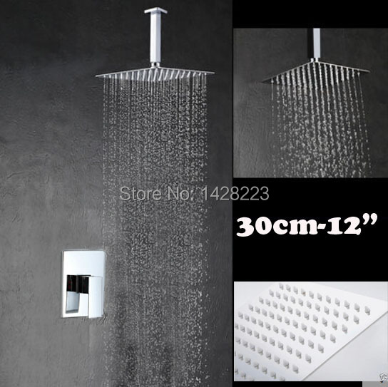 Фотография Luxury Bathroom Single Handle Brass 12" Rainfall Shower Faucet Set Polished Chrome 30CM Ultrathin Showerhead
