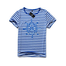 Family fashion summer 2015 short sleeve navy striped T shirt matching family clothing set for mother