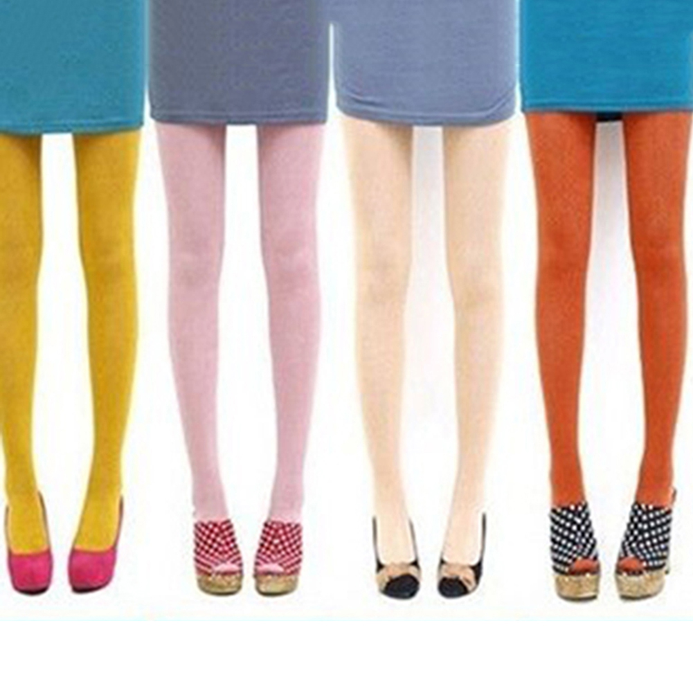 AC_ New Candy Colors Opaque Footed Socks Tights Slim Pantyhose Women Stockings C