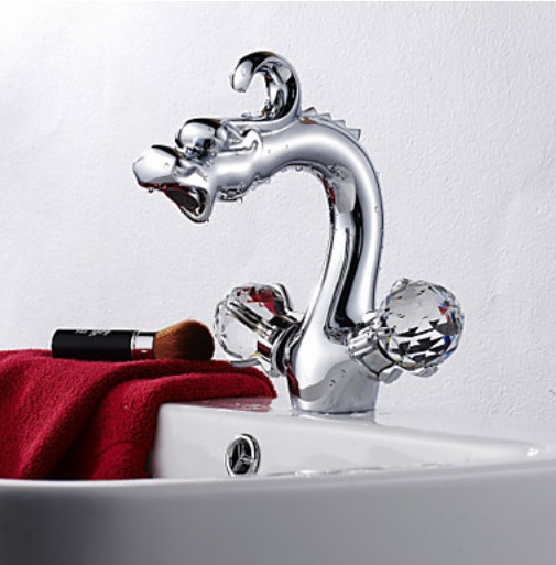 Chrome Brass Dragon Shape Bathroom Sink Faucet Double Handles Basin Mixer Tap