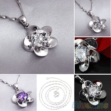 Women s 925 Sterling Silver Wintersweet Rhinestone Chain Pendant Jewelry Necklace 2KYH