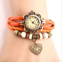 Nuevo diseño hechos a mano pulsera trenzada corazón amor para mujer del reloj de Quarzt relojes Relogio Feminino