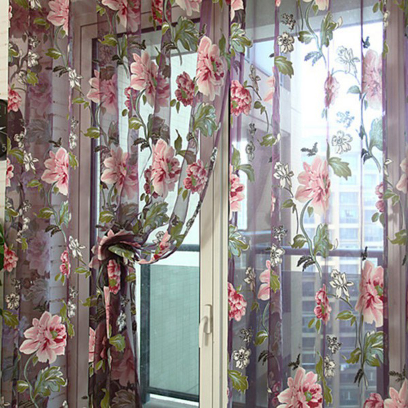 Chic panel sheer drape scarfs valances floral pattern tulle voile window curtain ebay.