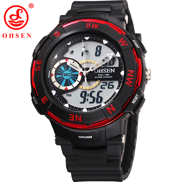 OHSEN Brand Men Boy Sports Watches LED Digital Quartz Watch Multifunction Waterproof Dive Swim Outdoor Military