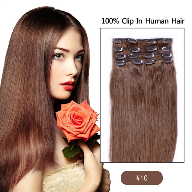 Гаджет  Best selling 15" 18" 20" 22" 24" 70g 100g 110g Remy Clip in Human hair extension Color #2 dark brown free shipping None Волосы и аксессуары