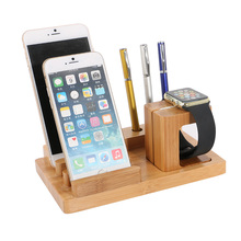 Office Bamboo Mobile Phone Desk Holder for iPhone 6S Plus, S6 Edge for Apple Watch Charging Stand Dock Station