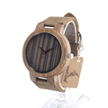 BOBO BIRD C17 Mens Watch Real Leather Band Antique Zebra Wood Watches With Red Anlaogue Display