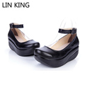 LIN KING New Style Spring Women Casual Shoes Platform Shallow Mouth Swing Shoes Leather Massage Ankle