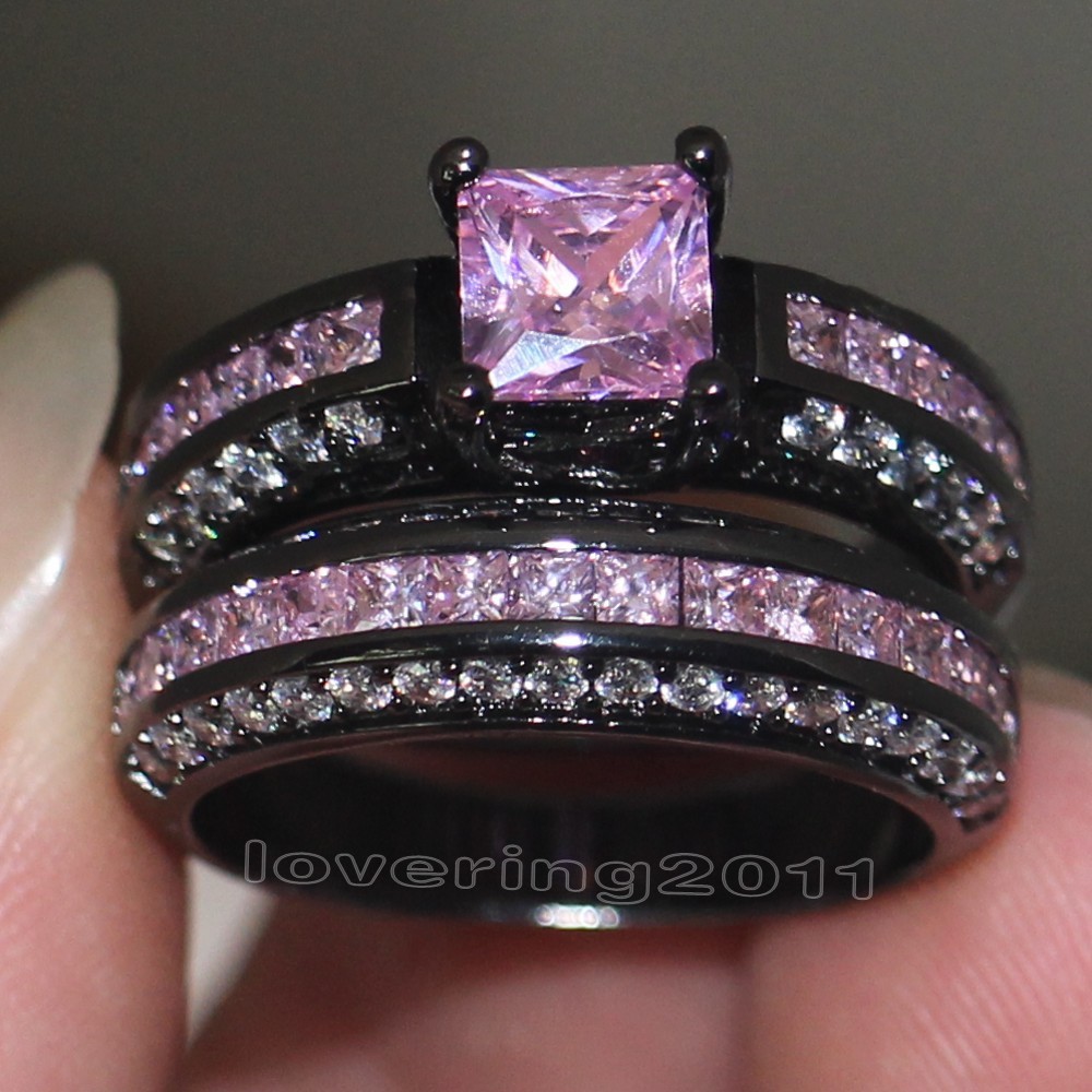 Pink wedding ring set