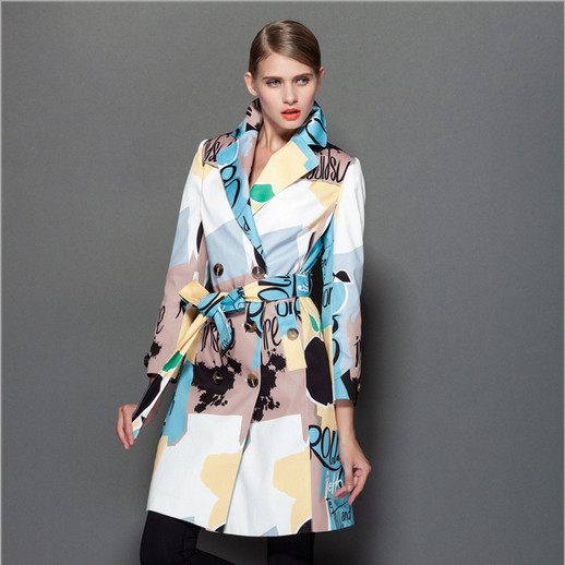 2015 fashion Winter new map color printing combined size Coat Women s Jackets Elegance was thin