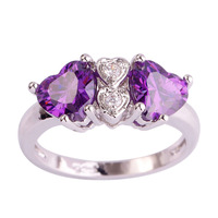 lingmei Free Shipping Elegant Purple Amethyst White Topaz 925 Silver Ring Women Gift Size 7 8 9 10 Jewelry For Party Wholesale
