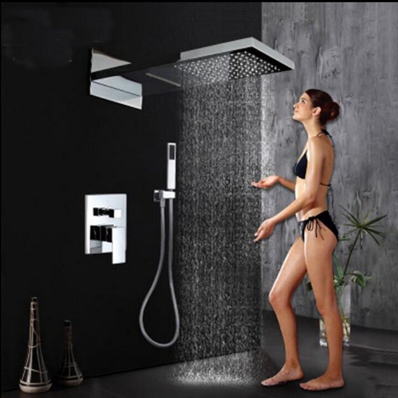 3 Ways Waterfall Rain Shower Head Wall Mounted Valve Mixer Tap W/ Hand Sprayer