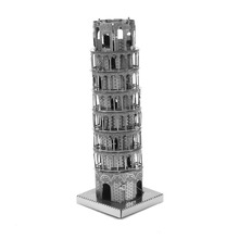 Creativo 3D Cube Laser modelos lindos metálico torre inclinada de Pisa Nano Puzzle para niños adultos rompecabezas para niños – plata