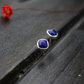 Free shipping 925 sterling silver jewelry classical style natural lapis lazuli stud earrings for women