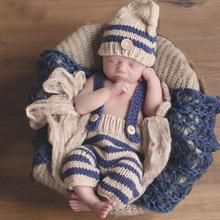 Newborn Baby Photography Props Crochet Costume Striped Soft Outfits Beanie + Pants