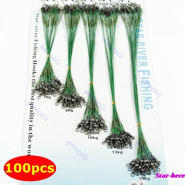 100pcs set Fishing Trace Lures Leader Steel Wire Spinner 16 18 22 24 28cm Green