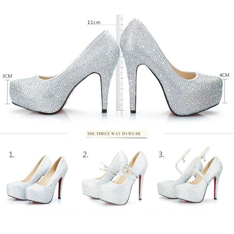 silver rhinestone red bottom heels