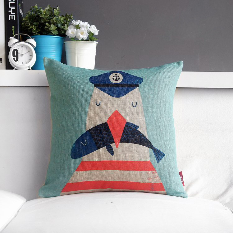 45*45cm Seagull Cushion Cover Linen Throw Pillows...