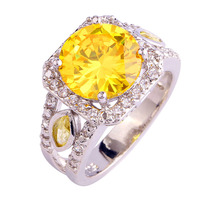 Factory Direct-Selling Glittering Jewelry Golden Yellow Citrine 925 Silver Fashion Ring Size 7 8 9 10 Free Shipping Wholesale
