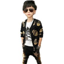 children clothing sets 2016 new spring skull designs printed children clothing sets top jackets +harem pants toddler boy clothes
