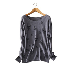 100% pure cashmere skulls pullovers O-neck long sleeve purple gray sweater autumn/winter standard outwear clothings