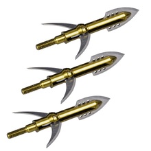 3 pcs/pack,Color: Golden,Archery Hunting Steel Blade Tip Arrowheads for Fiber Glass Arrow and Bow