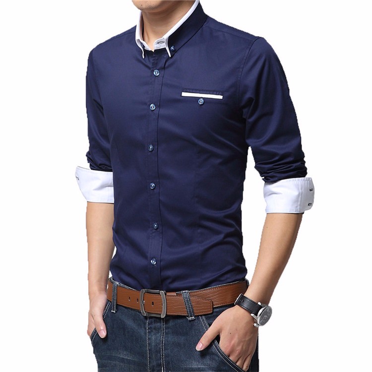 Long Sleeve Men Dress Shirt Solid Color Plus Size M-5XL High Quality Men\'s Formal Shirts Slim Fit 2016 Spring Fashion 5