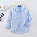 2016 new Solid color pocket design long sleeve boys shirts spring fall turn down collar children