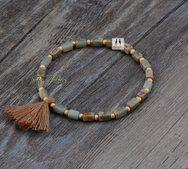Natural Square Stone With Tel Stretched Bracelets Boho Natural Square Stone With Tel Stretched Bracelets Boho Elastic Bracelet Handmade In Strand From Jewelry