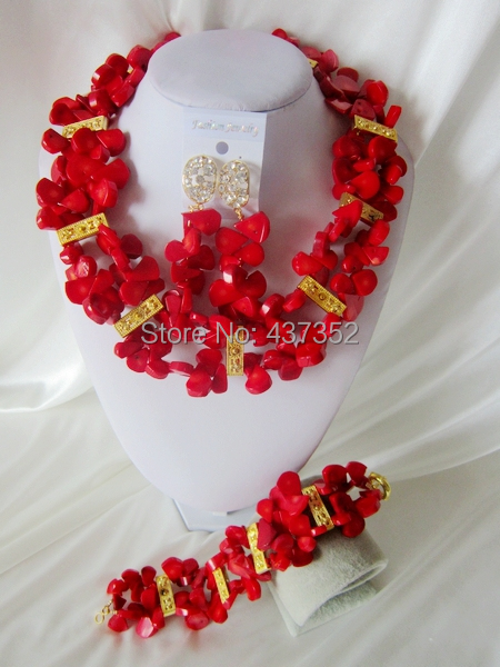 Handmade Nigerian African Wedding Beads Jewelry Set , Coral Beads Bridal Jewelry Set CWS-467