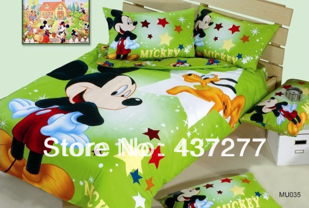 mickey mouse dog stars printing yellow green bedding duvet quilt cover set king queen full twin size 100cotton comforter bed set