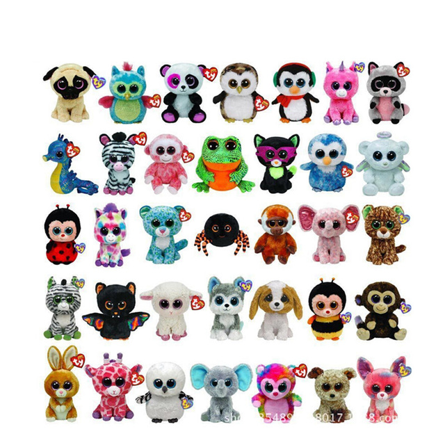 10 шт./лот Ty Beanie Боос Игрушка Кукла Девочка Подарок На День Рождения 15 см Большие Глаза Чучела Животных Куклы Единорог Сова Леопард Слон Huskey