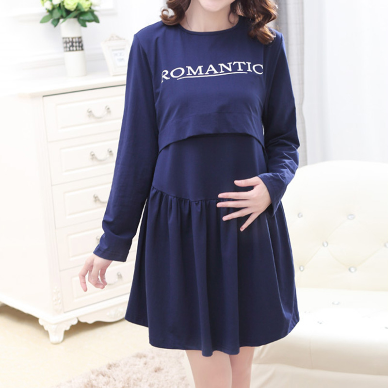 Top Selling Spring Autumn O Neck Pregnancy Clothes Loose Casual Pregnant Dress Nurse Clothing Pleated font
