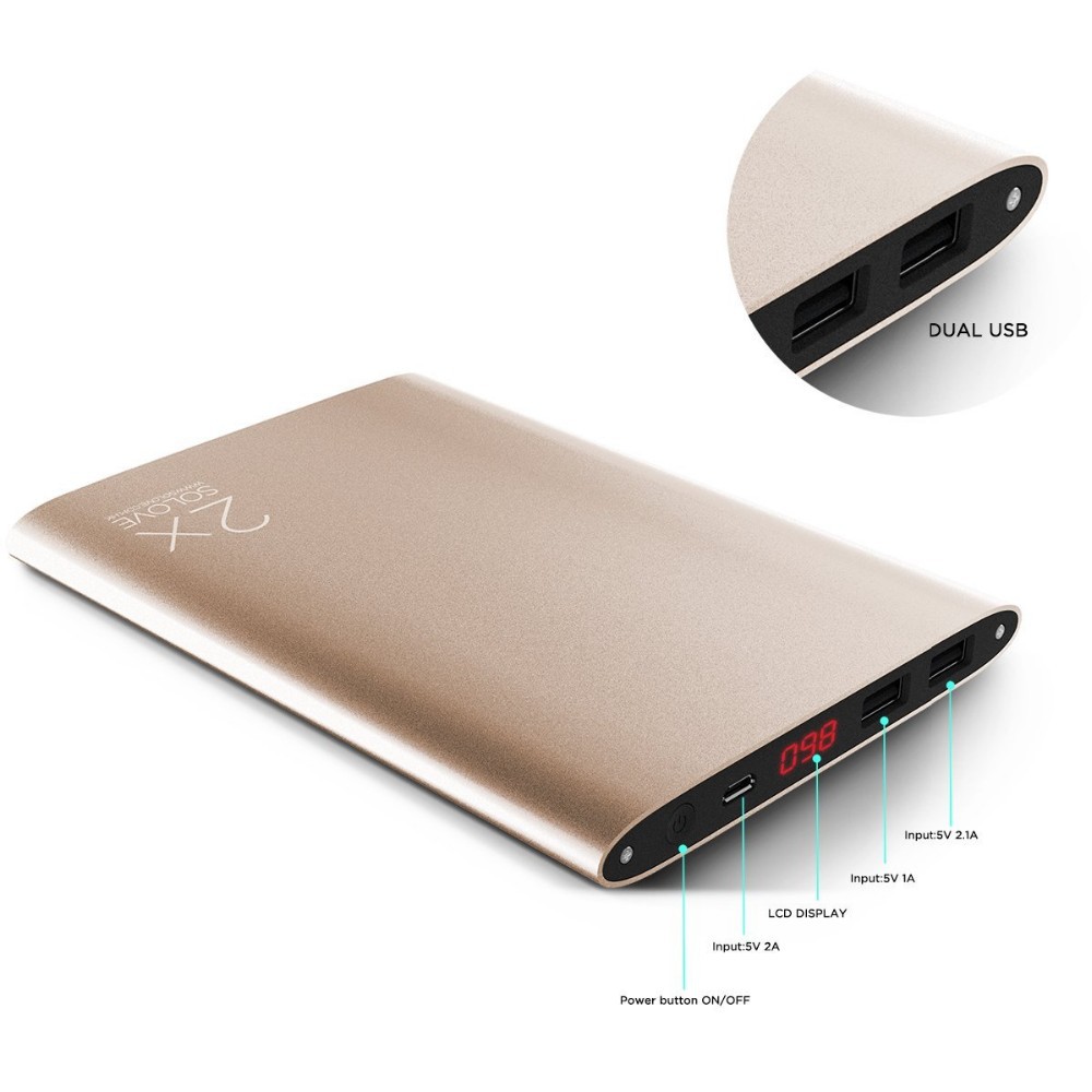 Solove Ultra Thin Power Bank 20000mah!LG Polymer Battery Dual Usb