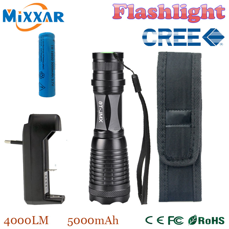 RUzk30 LED flashlight torch e17 CREE XM-L T6 4000 LM High Power Focus lamp Zoomable light with one battery, charger and sleeve