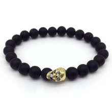 2016 New Vintage Style Northskull Copper Skull Men Bracelet Matte Agate Beads Bracelets Jewelry For Gift