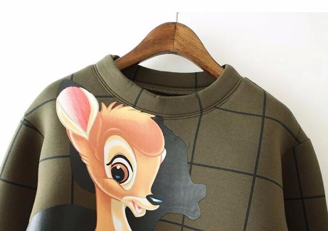 2015 autumn Winter Women\'s new half-high collar cute deer printing space cotton plaid sweatershirts free shipping (3)