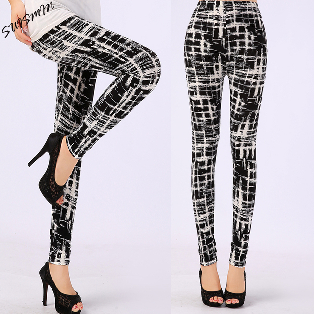 Новые 2016 Женщины Леггинсы Pantalones Черный Молоко Печати Поножи Лето Стиль Мягкий Материал Кожа Девять Женщин Легинсы