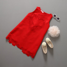 2016 Kids Baby Summer Girl Dress Children Girl Birthday Dresses Red Sleeveless A-Line Pierced Toddler Party Dresses Girls 3-12Y