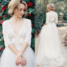 Wedding Dress Beading vestidos de novia Pleats Bridal Gowns A-Line V-neck pleated Wedding Dress 2016 sheer Lace Bridal Gowns