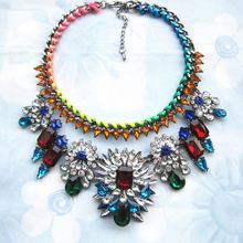2015 Fashion Necklace Shourouk Chain Chunky Statement Necklace Pendant Wholesale Jewelry Blue Crystal Choker Necklace Women
