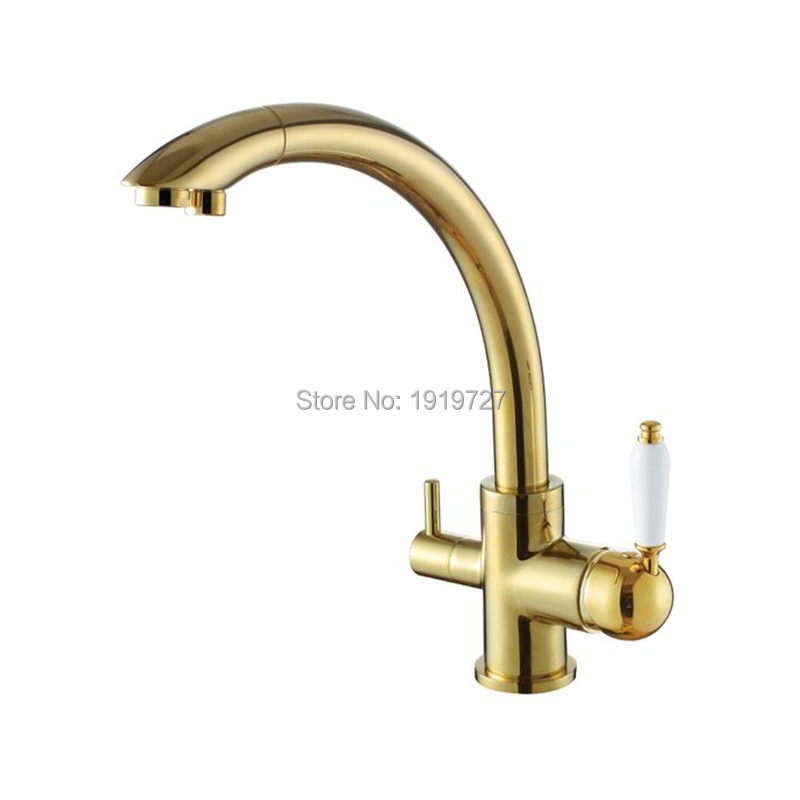 2016 Solid Brass Swivel 3 in 1 Drinking Water Kitchen Faucets Robinet Para Torneira Wels Sink Mixer Tri Flow 3 Way Filter Taps