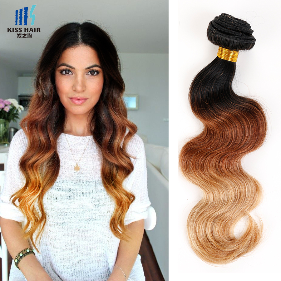 2 Bundle Remy Indian Body Wave T1b/33/27 Ombre Hair Extensions 12-26inch Ombre Weave Kisshair Fashion 3 tone Indian Virgin  Hair