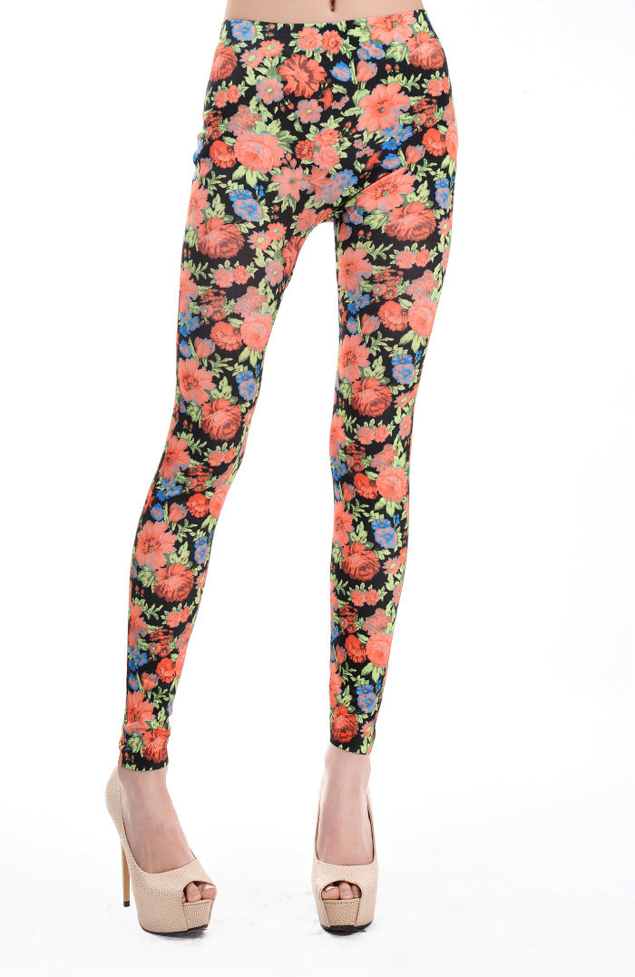 Free Shipping Wholesale Hot Floral Printed Leggings Tights Elastic Skinny Pants Cheap Wholesale S102-186